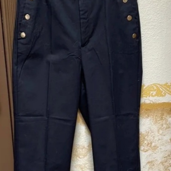Ann Taylor Factory Navy Slim Wide Cropped Leg with Goldtone  Buttons Sz 16 Pants - Picture 2 of 10
